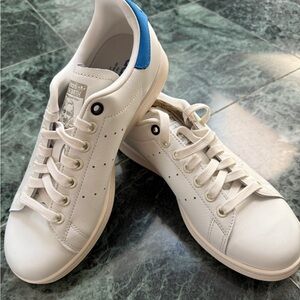 Adidas White and Blue Bluebird Stan Smith Sneakers